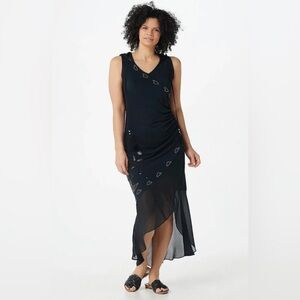 Haute Hippie Tribe Knit & Chiffon Maxi Dress with Hood - Women's S- Blac…